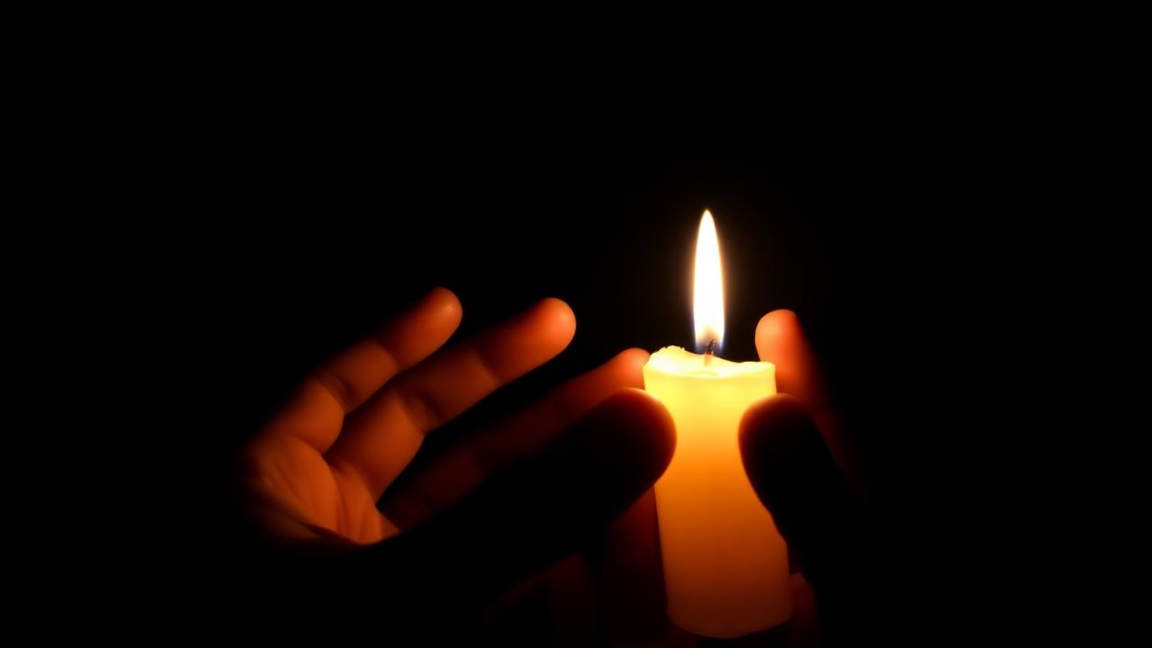 Hands holding a candle in the dark — emotional sad shayari