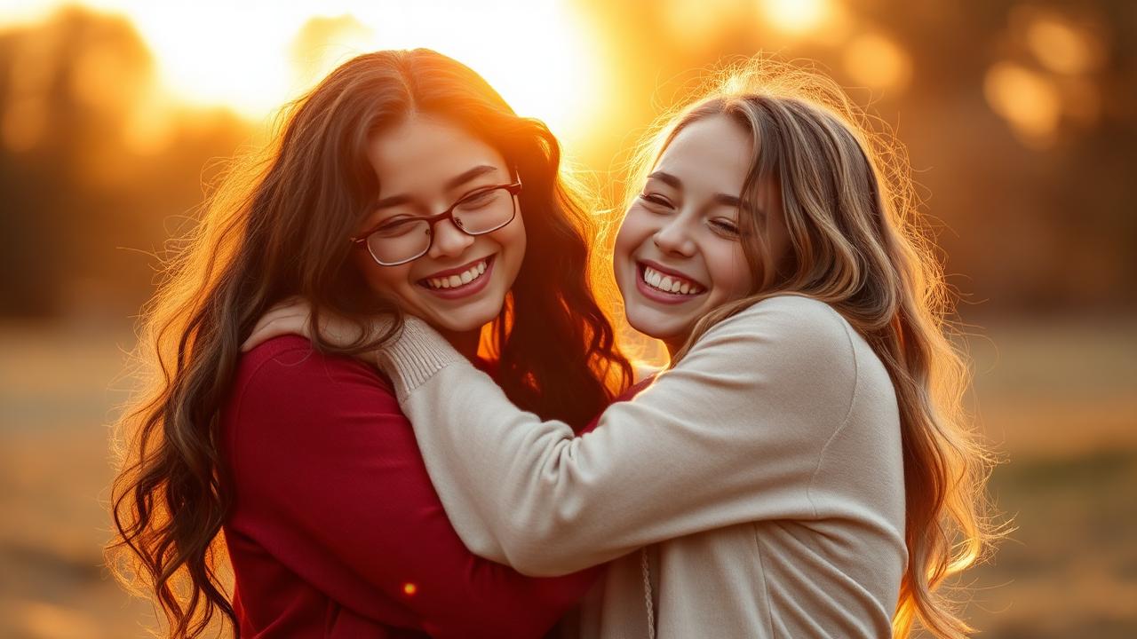 Best friend girls hugging at sunset — best friend shayari