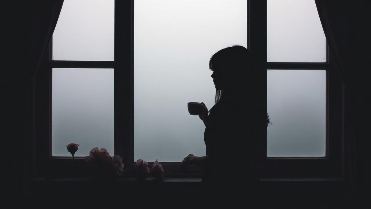 Silhouette of a girl by a foggy window with roses — sad shayari